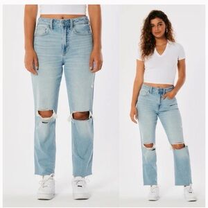 ♥️Hollister Distressed Light Blue High Rise Vintage Straight Jeans